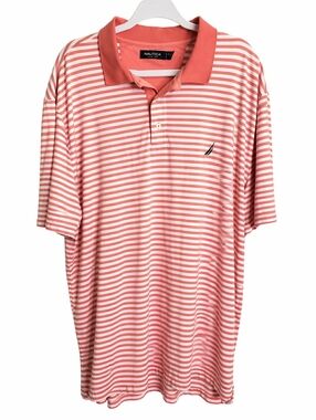 Nautica Men’s Peach and White Striped Polo